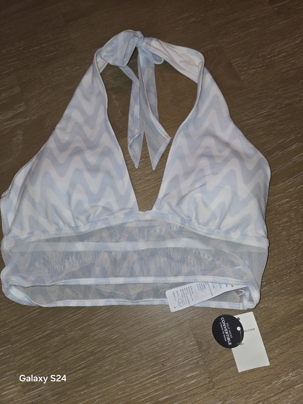 Gilly Hicks Light Blue Wave Halter Top Convertible Sz L NEW